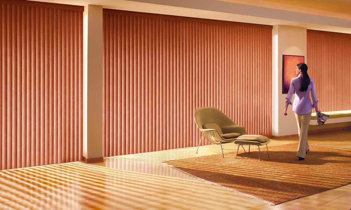 Hunter Douglas Somner® Vertical Blinds for effective sliding glass door coverage near Amarillo, Texas (TX).