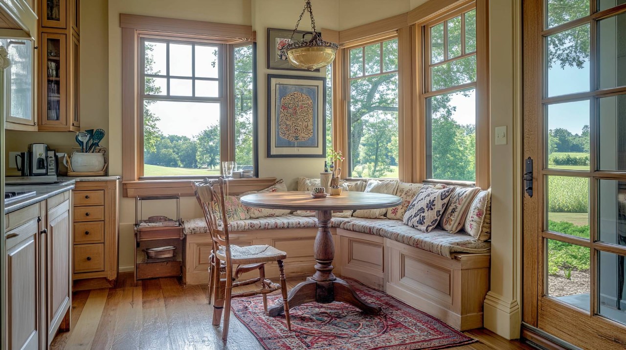A window seat with a dining setup at Amazing Blinds & Shutters near Amarillo, Texas (TX)